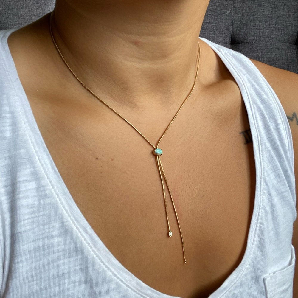 Anthropologie Lariat Style Gold Opal Necklace